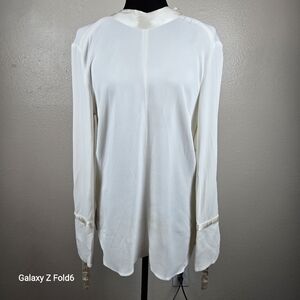 Veronica Beard Ivory Viscose Blouse‎ Tie Neck Long Sleeve Size 8